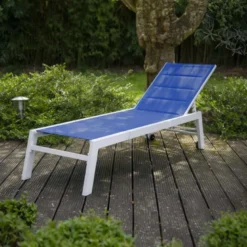 Bain de soleil barbados en textilène bleu - aluminium blanc