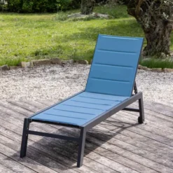 Bain de soleil barbados en textilène bleu gris - aluminium anthracite