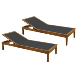 Bains de soleil gris foncé et bois massif (lot de 2) naveen