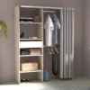 Bali dressing avec rideau 4 étagères 2 penderies et un tiroir bois et blanc