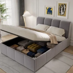 Baltimore lit coffre style nuage led 160x200cm velours gris