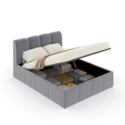 Baltimore lit coffre style nuage led 160x200cm velours gris