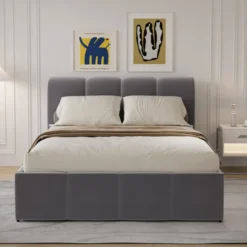 Baltimore lit coffre style nuage led 160x200cm velours gris
