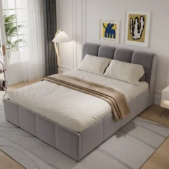 Baltimore lit coffre style nuage led 160x200cm velours gris