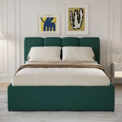 Baltimore lit coffre style nuage led 140x190cm velours vert