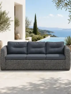 Banquette 3 places en résine tressée - gris anthracite