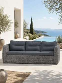 Banquette 3 places en résine tressée - gris anthracite