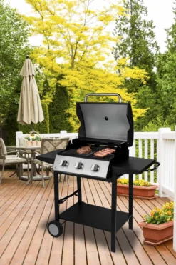 Barbecue à gaz harlem avec cuve en acier et grilles de cuisson en acier chromé