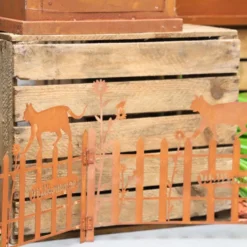 ° barrière de jardin en métal rouillé l.120 x ht.33 cm