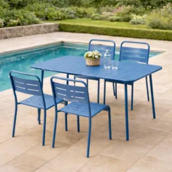 Bergame ensemble table de jardin 120 cm et 4 chaises bleu