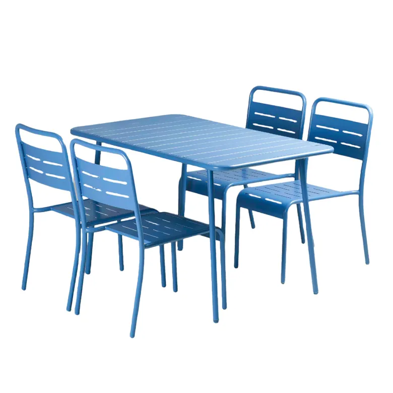Bergame ensemble table de jardin 120 cm et 4 chaises bleu