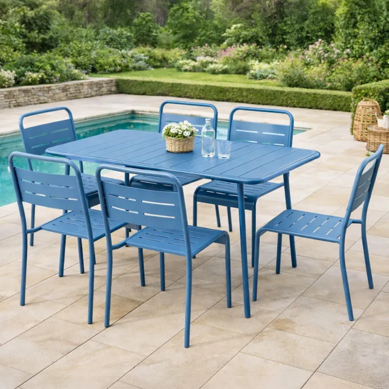 Bergame ensemble table de jardin 120 cm et 4 chaises bleu