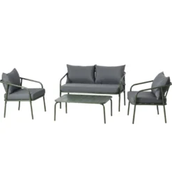 Bergame salon de jardin 4 places kaki