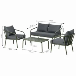 Bergame salon de jardin 4 places kaki
