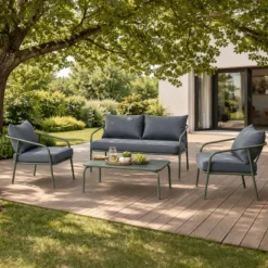 Bergame salon de jardin 4 places kaki
