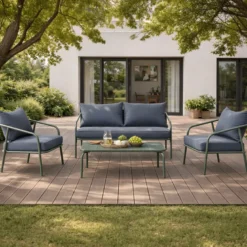 Bergame salon de jardin 4 places kaki