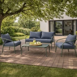 Bergame salon de jardin 4 places kaki