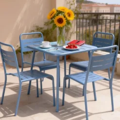 Bergame table carrée 4 places 70x70cm bleu
