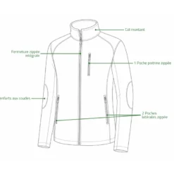 Blouson polaire brodé polyester kaki orange taille m à 4xl