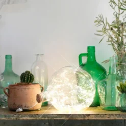 Bocal en verre avec 200 micro led blanc pur, déco lumineuse à poser