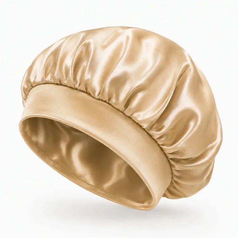 Bonnet de nuit en satin effet soie anti-frisottis, taille unique, champagne doré
