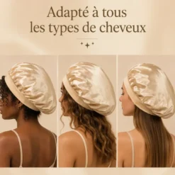 Bonnet de nuit en satin effet soie anti-frisottis, taille unique, champagne doré