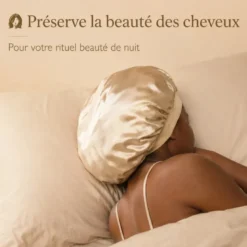 Bonnet de nuit en satin effet soie anti-frisottis, taille unique, champagne doré