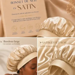 Bonnet de nuit en satin effet soie anti-frisottis, taille unique, champagne doré