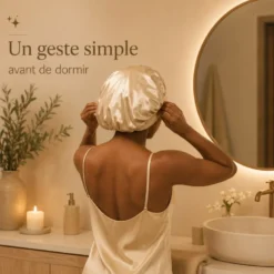 Bonnet de nuit en satin effet soie anti-frisottis, taille unique, champagne doré