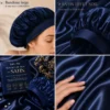 Bonnet de nuit en satin effet soie anti-frisottis, taille unique, bleu nuit