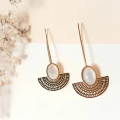 Boucles azteque longue nacre blanche