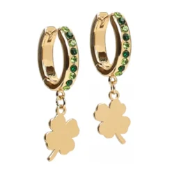 Boucles créoles en acier inoxydable doré motif trèfle et strass