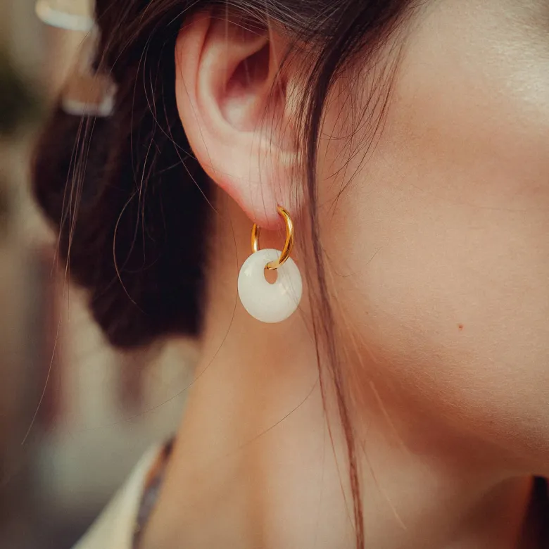 Boucles d'oreilles créoles jade blanc
