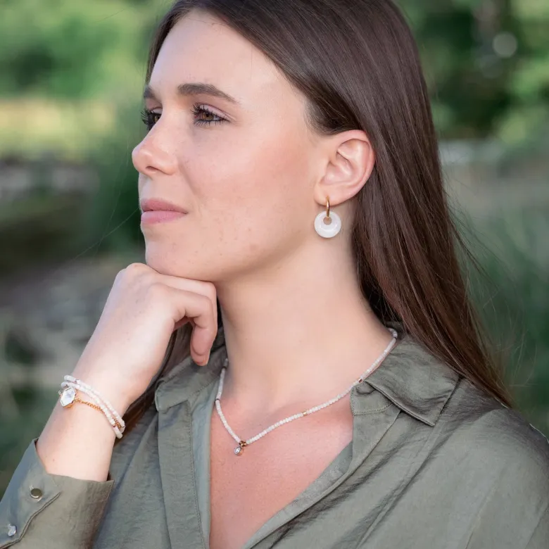 Boucles d'oreilles créoles jade blanc