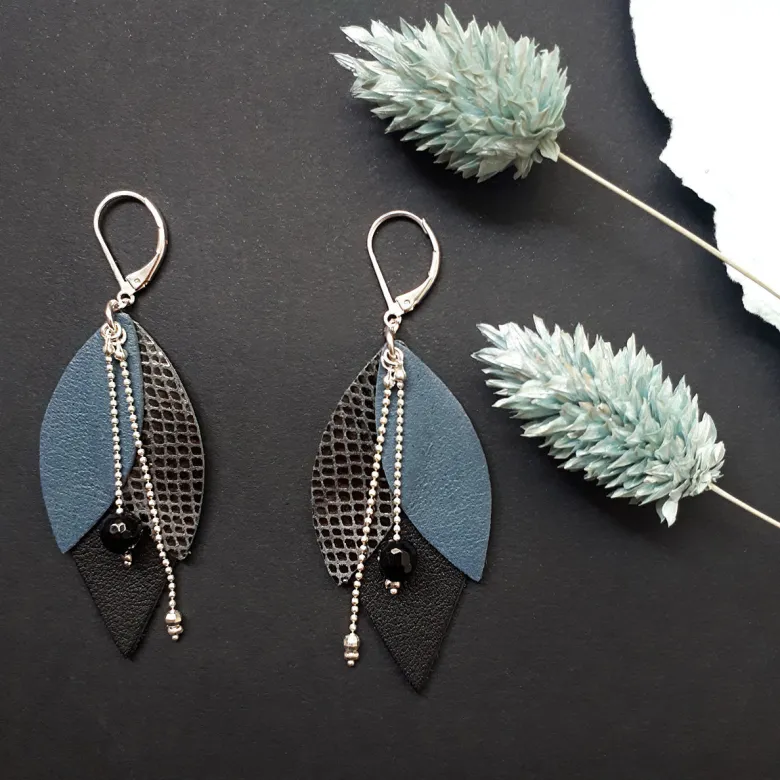 Boucles d'oreilles en cuir tulipe nuit