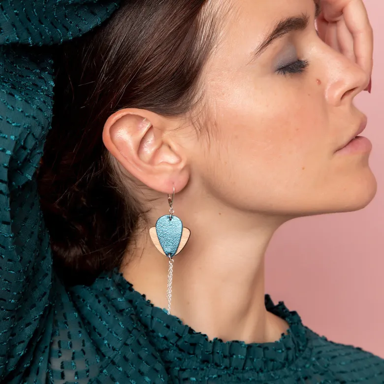 Boucles d'oreilles magnolia bleu pétrole
