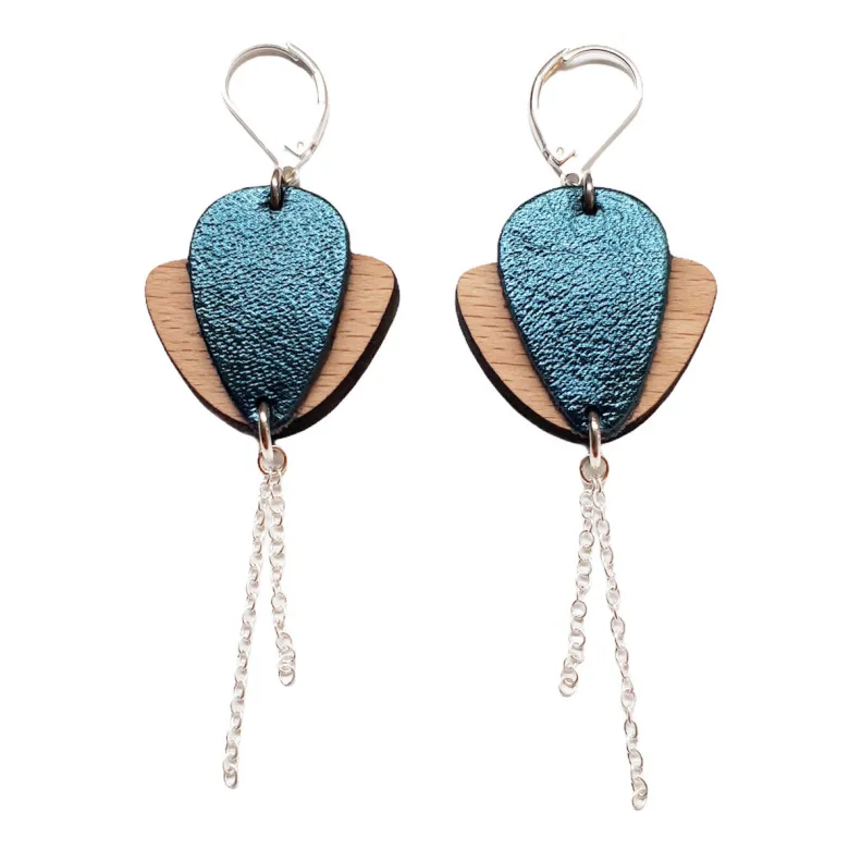 Boucles d'oreilles magnolia bleu pétrole