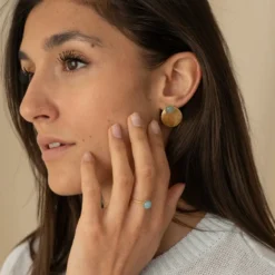 Boucles à médailles doré - amazonite