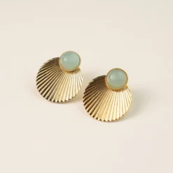 Boucles à médailles doré - amazonite