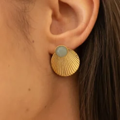 Boucles à médailles doré - amazonite