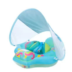 Bouée bébé anti-uv avec pare-soleil amovible modèle licorne s bleu vert