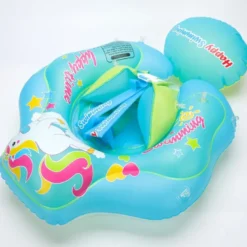 Bouée bébé anti-uv avec pare-soleil amovible modèle licorne m bleu vert