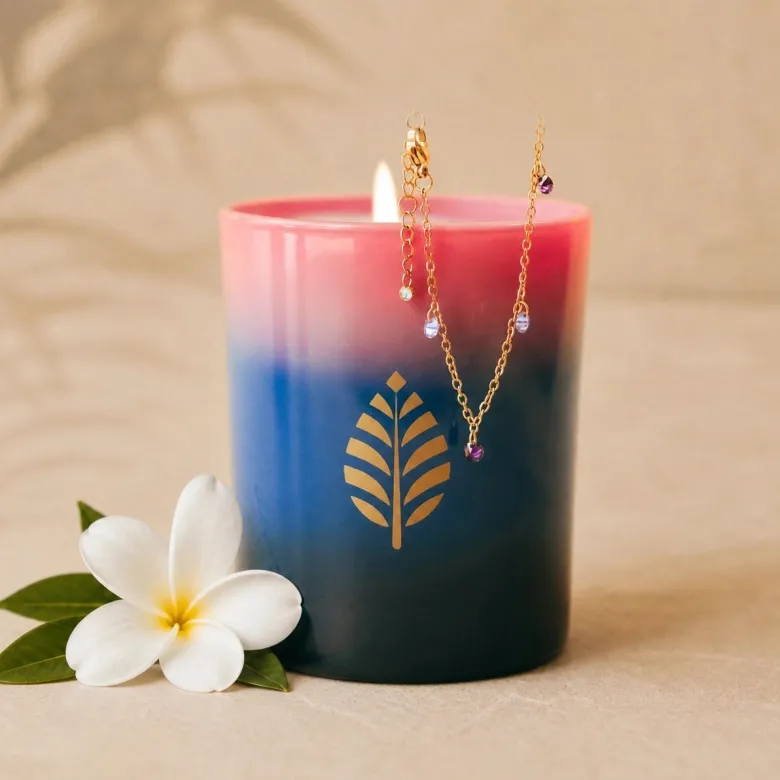 Bougie-bijou avec bracelet gouttes violettes