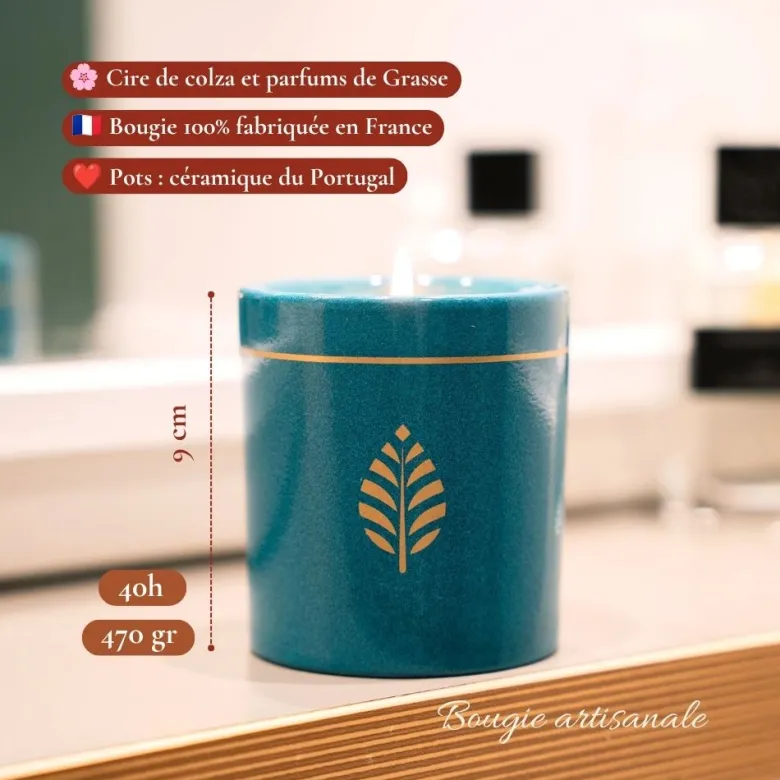 Bougie-bijou avec bracelet perles bleues & cristal