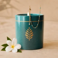 Bougie-bijou avec bracelet perles bleues & cristal