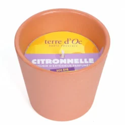 Bougie d'extérieur parfumée citronnelle SOS été en cire végétale terre d'Oc Pot terracotta