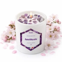 Bougie pierres améthyste - parfum fleur de cerisier