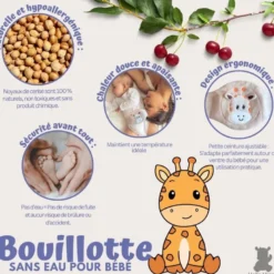 Bouillotte noyaux de cerise bébé (giraffe) - ceinture anticolique