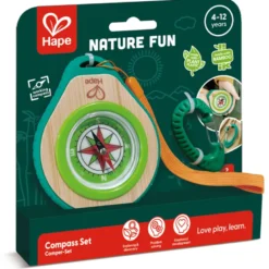 Boussole et mousqueton d'attache pour enfant bambou et bioplastique Hape