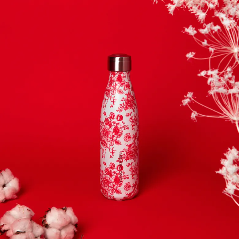Bouteille isotherme réutilisable en inox Yoko Design 500 ml Fleur rouge